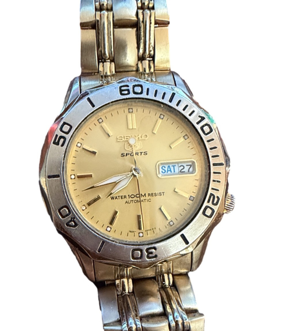 Seiko 5 Sports Automatic Gold Tone Men's Watch 100M Day Date